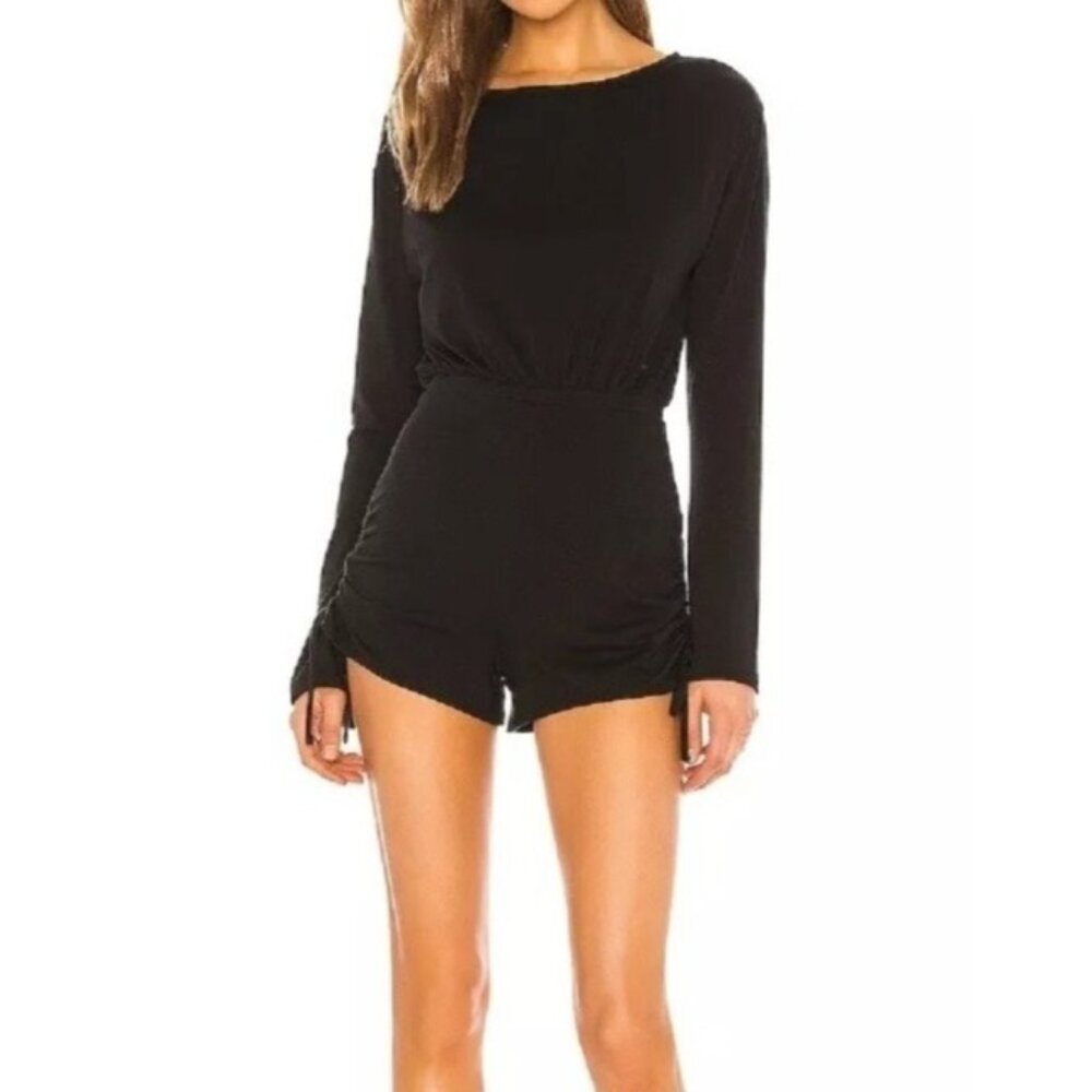 Revolve Lovers + Friends Lyla Romper Small Black Ruched Cinched Shorts Stretch